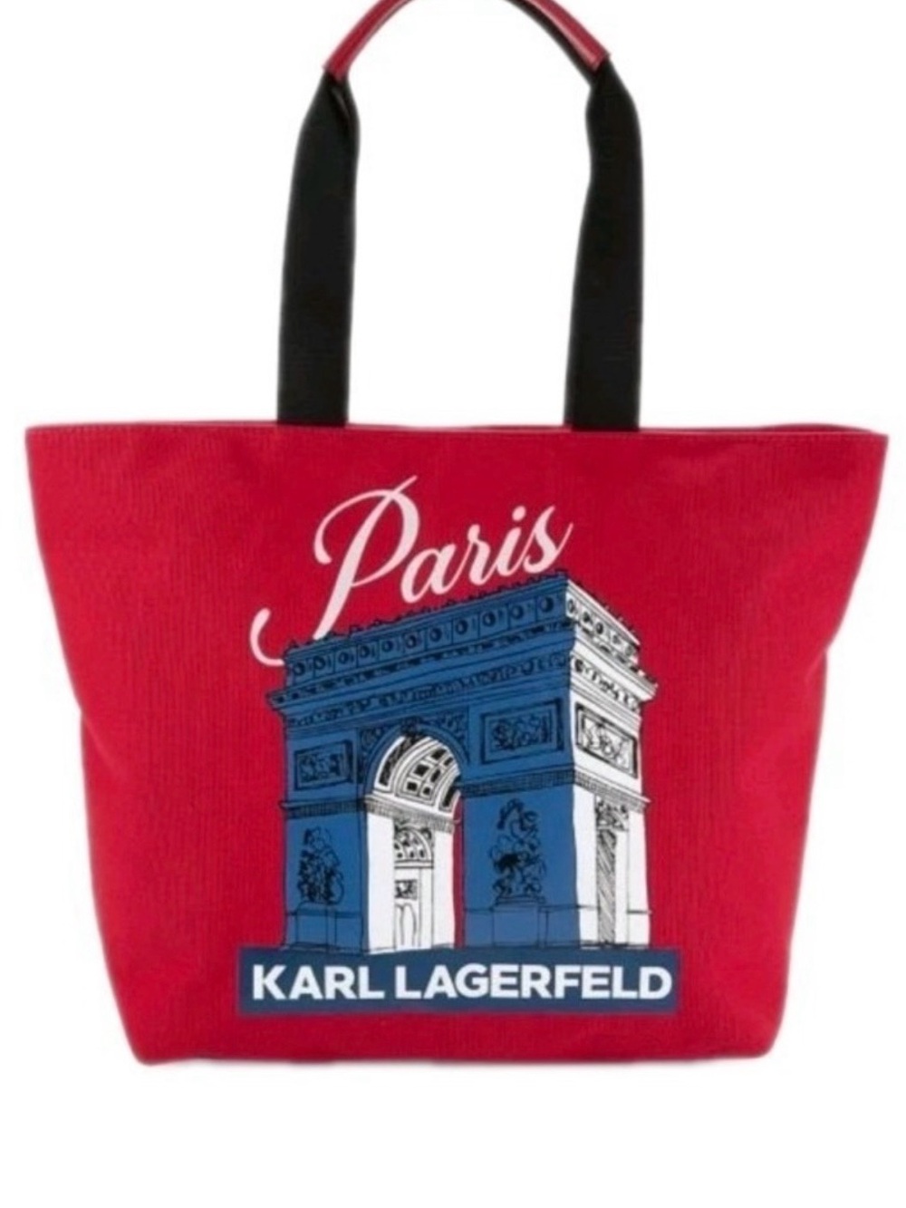 NEW Karl Lagerfeld Paris Kristen Tote Double Strap Canvas Arc de Triomphe Red